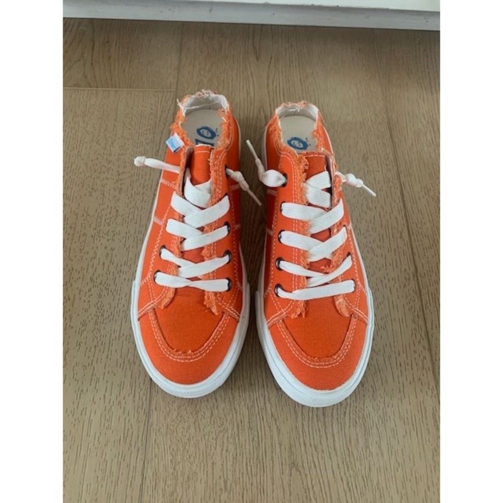 Obtaom Orange Canvas Mule Sneakers Frayed Edge Slip On Backless Shoes Womens 8
